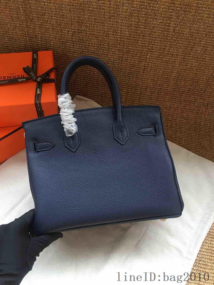 愛馬仕HERMES Birkin 鉑金包 深藍色 進口小牛皮 金銀扣 皮質細膩柔軟 時尚女手提包  tdher1128